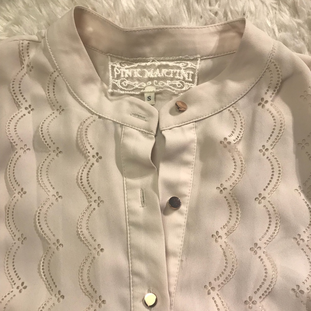 Cream Laser Cut Ruffle Blouse